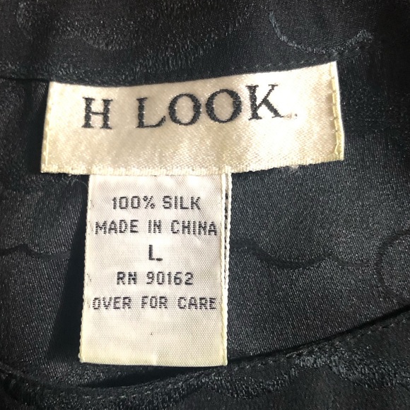 SHIRT - Women's H Look Black Silk Blouse With Subtle Cloud Pattern. Size Large. - Picture 10 of 13